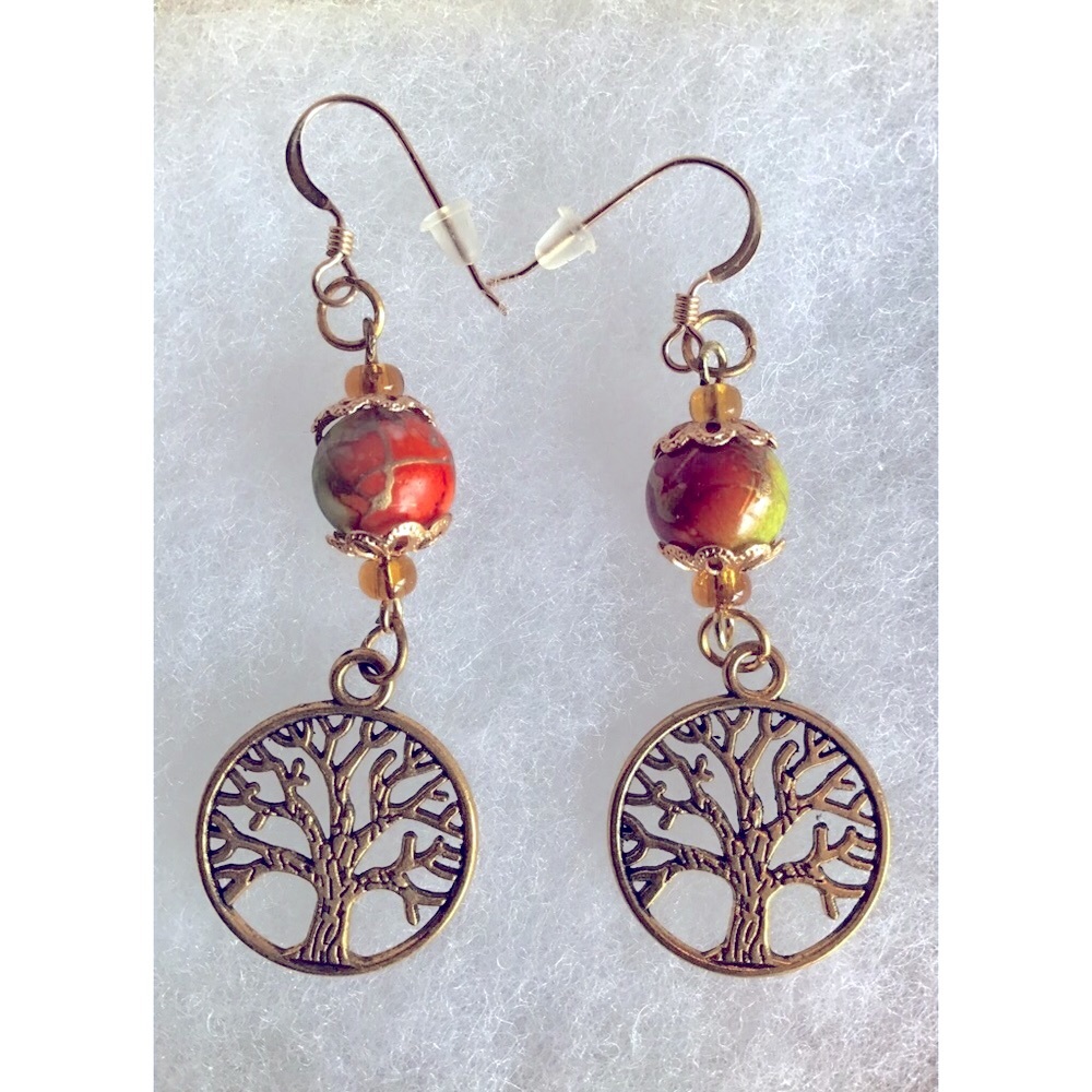 Artisan Crafted Glass Beads Tree Of Life Charms On Sterling Silver EarWires